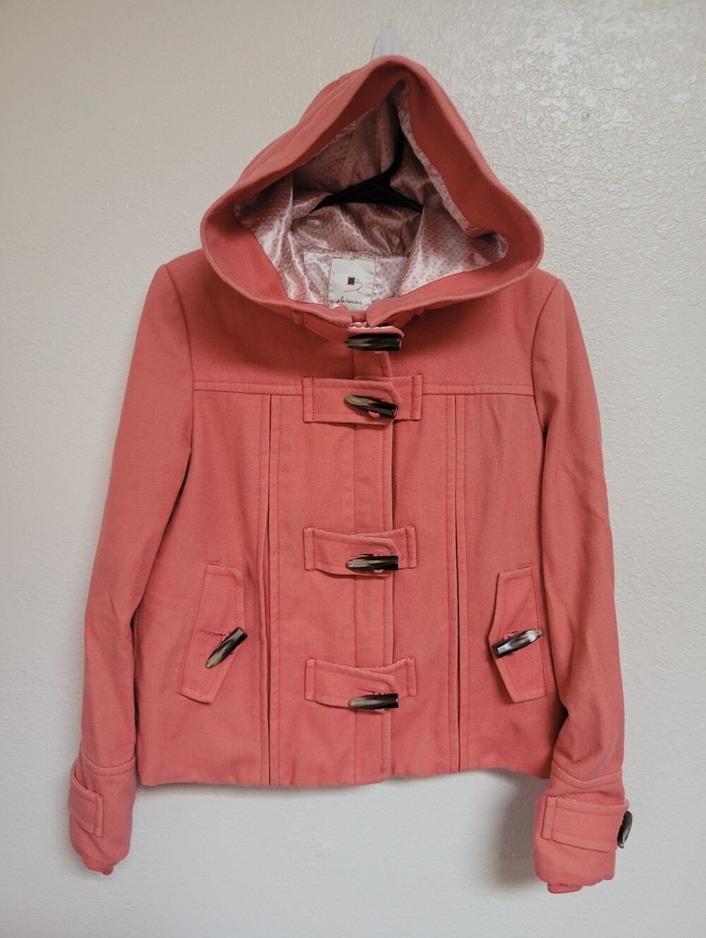Elevenses Coral Hooded Toggle Pea Coat